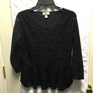 Black lace NWOT peplum LOFT top